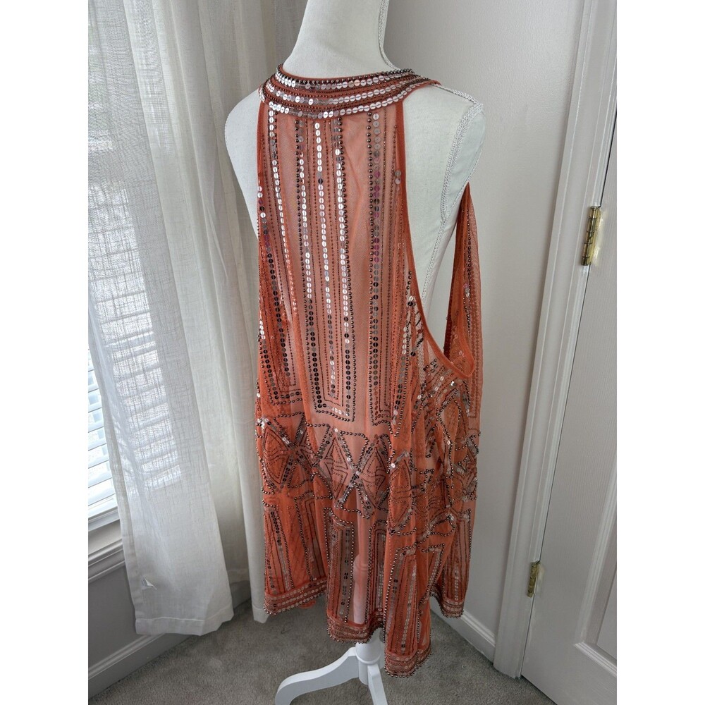 Soft Surroundings Women Sequin Beaded Sheer Vest Boho Aztec 3X Plus Size 146